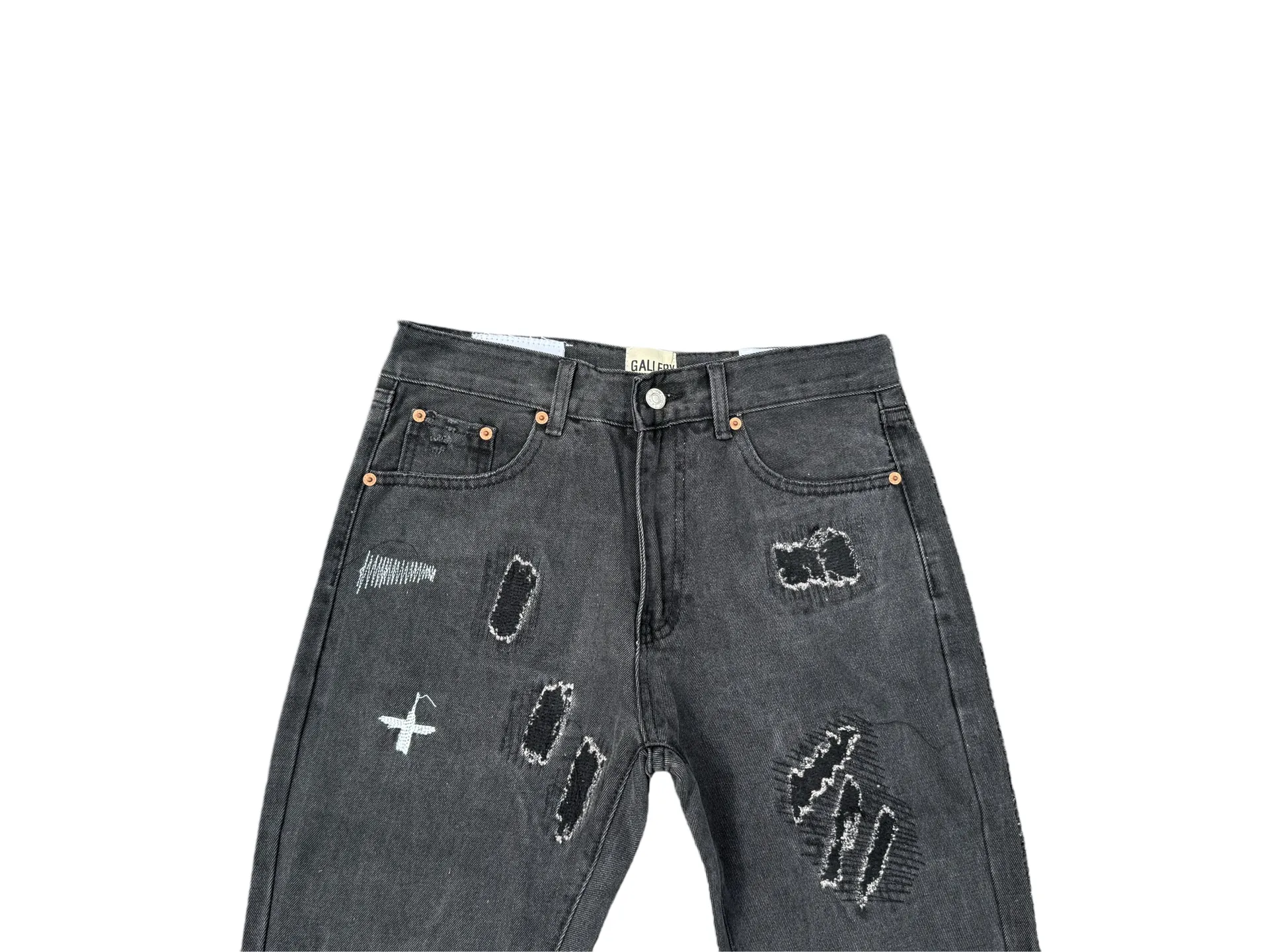P246💰G22 GALLERY DEPT. Skull hand-stitched distressed distressed jeans -Color: Black -Size: S-XXL